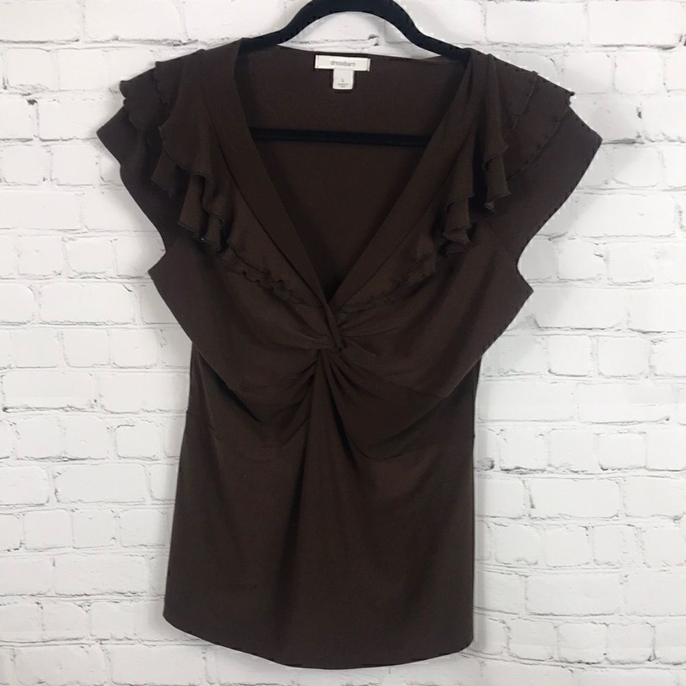 Dressbarn Large Poly Top Gathered Ruffles EUC